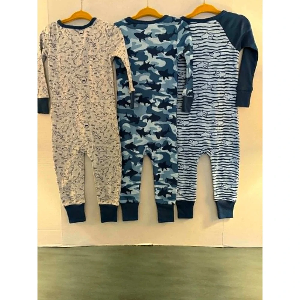 Kids Headquarters Shark Pajamas Baby 18M Blue New 3-Pack Union Suits